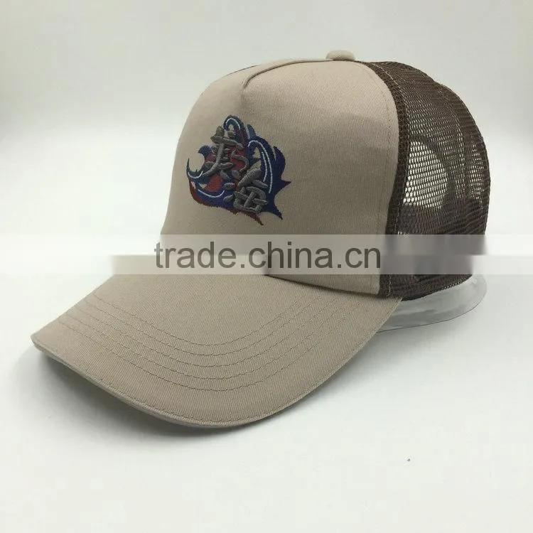 Customized cotton twill 3D embroidery 5 panel mesh trucker cap
