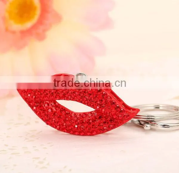 2014 Hot Selling Red Sexy Rhinestone Lib Key Chain, Gift Bag Pendant ZTKC-115