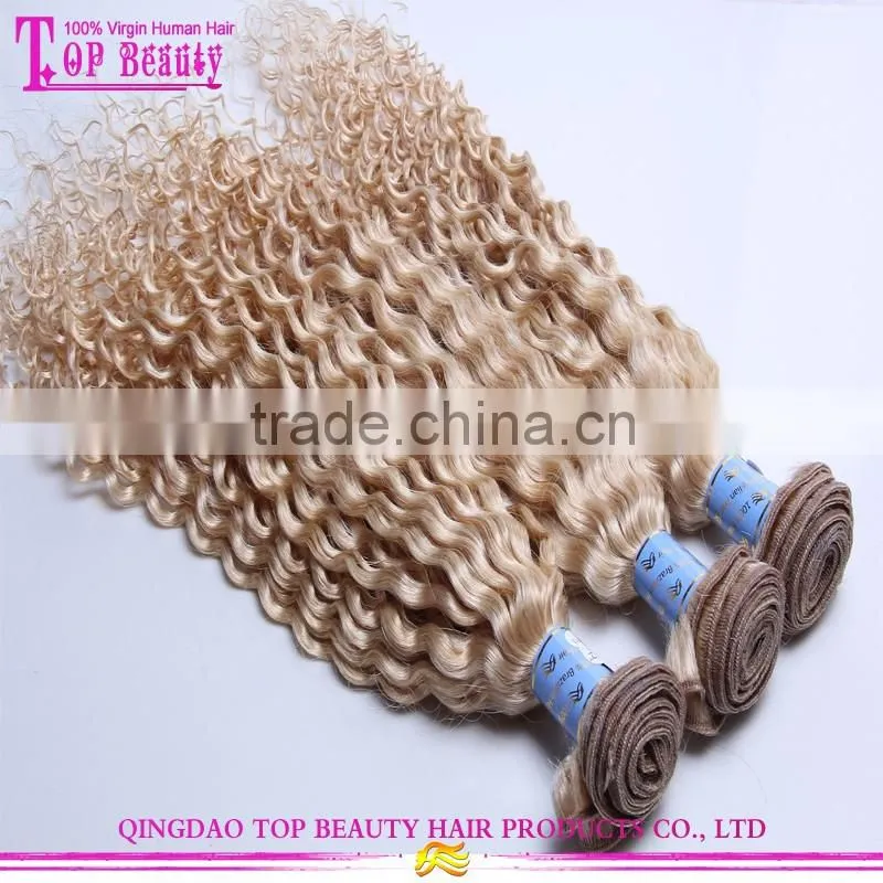 7A Unprocessed Brazilian Blonde Curly Hair Extensions Jerry Curly Virgin Hair Bundles 613# Blonde Hair