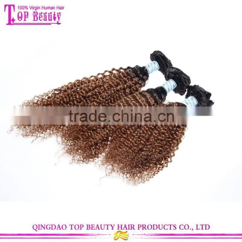 Qingdao top quality raw indian hair weave 100% unprocessed afro kinky curly virgin hair ombre weave extension