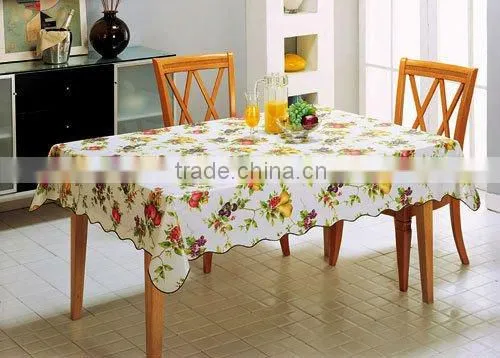 printed floral and checked design PEVA table cloth with lace/wave/straight edge