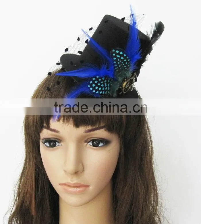 MYLOVE Fashion vintage bride net veil feather female small fedoras hairpin mini top hat MLGM026