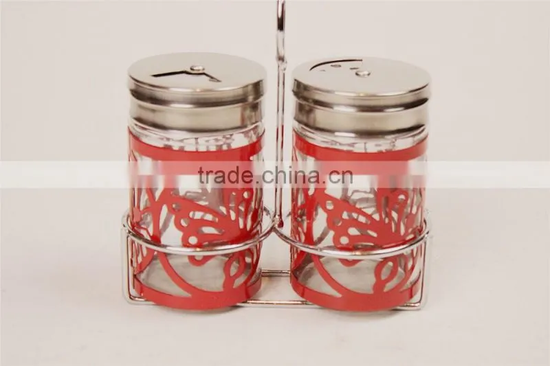 butterfly metal coat swivelling cover glass spice set