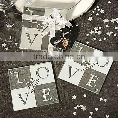 love engraved glass coasters for wedding gift favor