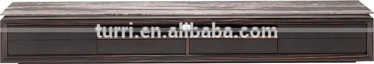 2015 Modern latest Italy ebony veneer TV stand with marble top