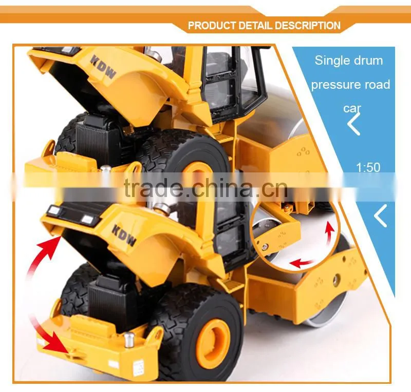 1:50 Single Drum Roller Road Diecast Part Model Engines Die Cast Model Car for Kids