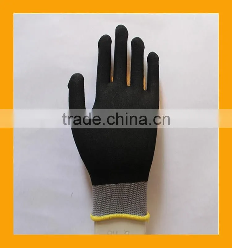 15G Seamless Nylon Shell Fully Dipped Sandy Nitrile Gloves