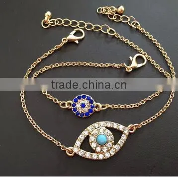 rhinestone paved hamsa hand fatima hand evil eye charm bracelet high quality goldfill chain bracelet