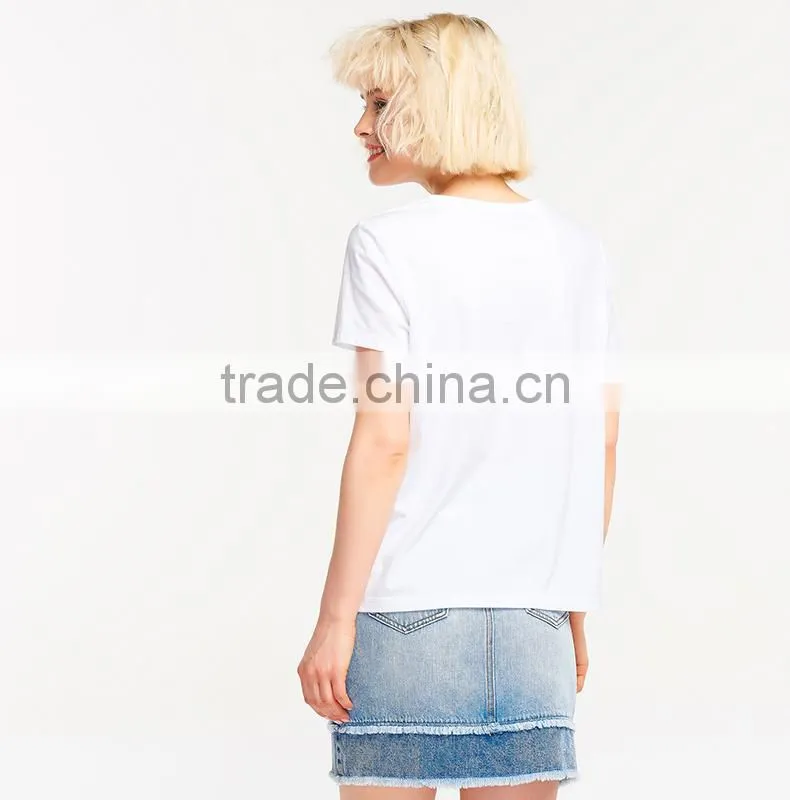 Lovely Heart pattern design custom printing 100% cotton custom O neck women white t shirt