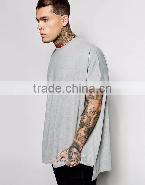 2016 best selling men oversized step hem plain crew neck loose t-shirt China OEM manufacturers
