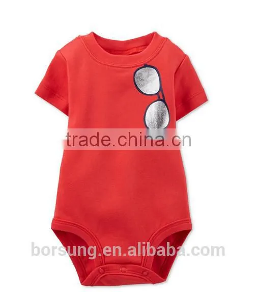 2015 Summer Fashion Short Sleeve Cotton Red Newborn Baby Romper Sunglasses Infant Clothes From China