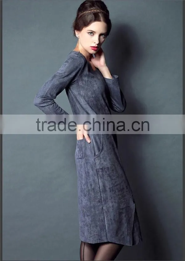 2015 pure color long sleeve render skin cultivate one's morality dress