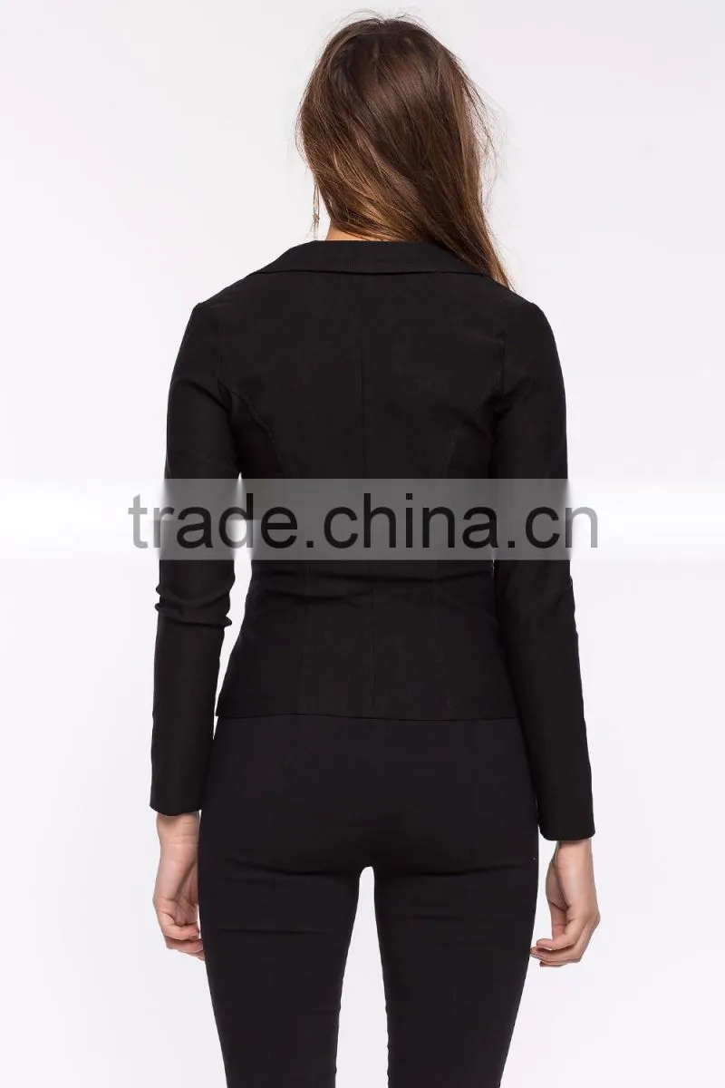 Fashion curved collar long sleeve ladies blazer designs women blazer with single button closure