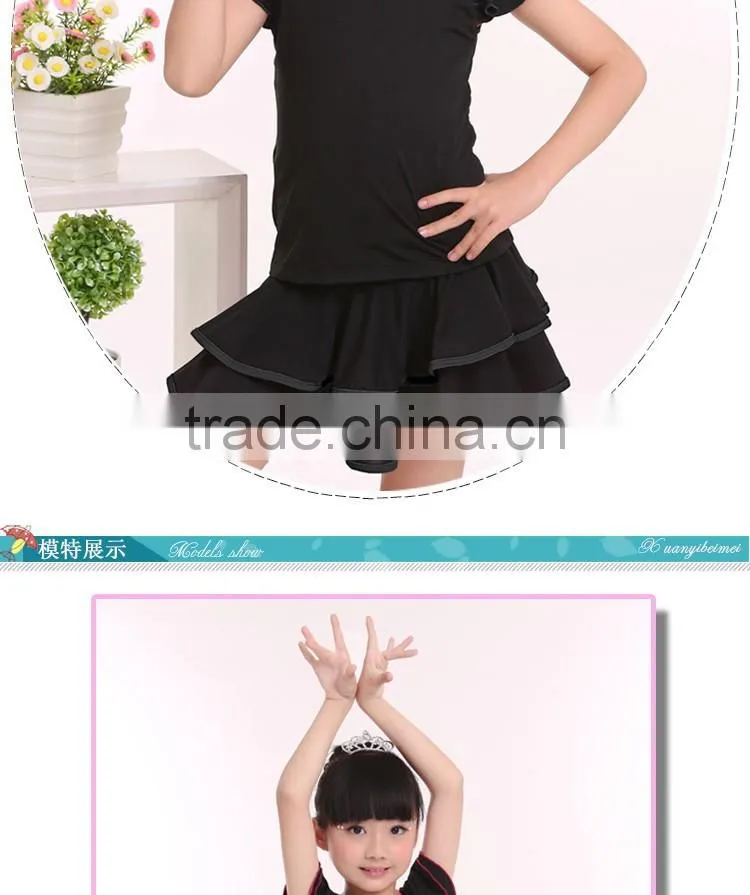2016 Girls Child Latin Skirt Suit Kid Double V-Neck Gymnastics Costume Performance Dress