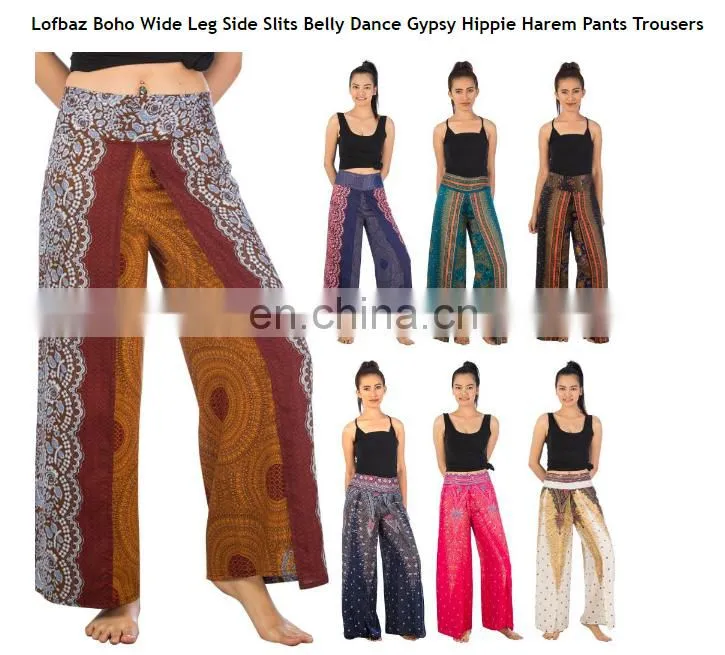 Lofbaz Boho Wide Leg Side Slits Belly Dance Gypsy Hippie Harem Pants Trousers