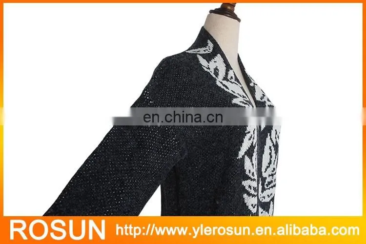 White Leaves Long Sleeve Knit Sweater Jacquard Cardigans for women