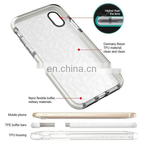 Diamond Pattern Lightweight Anti Drop Soft TPU + TPE Buffer Bar Back Cover Case for iPhone X