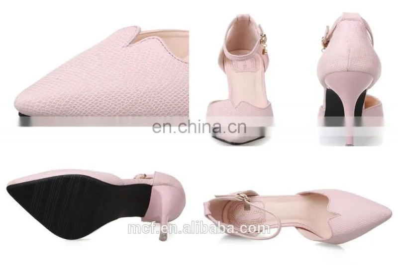 MCH-2390 New 2017 hot sale fashion Korean style A word buckle sandals shoes women pink metal high heel shoes ladies wholesale
