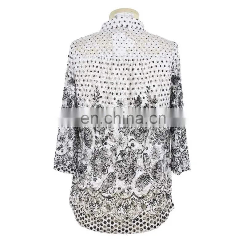Guangzhou Factory Floral Print Plus Size Clothes Women Lace Shirt