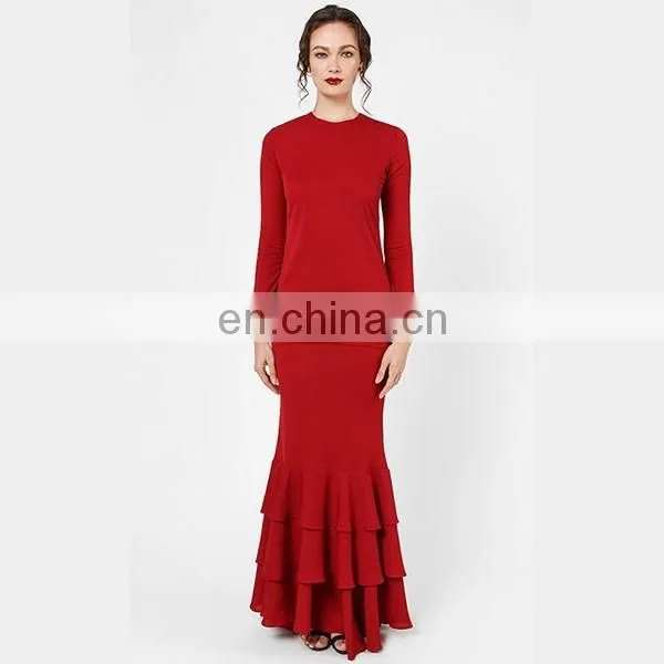 Modern islamic clothing wholesale fashion ruffle design long bell sleeve baju kurung