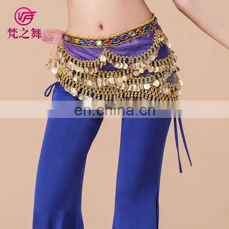 High quality Organza gold coin belly dance hip scarf with gradient color Y-2053#