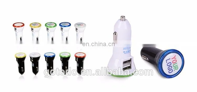 Car dual usb charger with your LOGO and LED ring, micro universal dual usb car charger