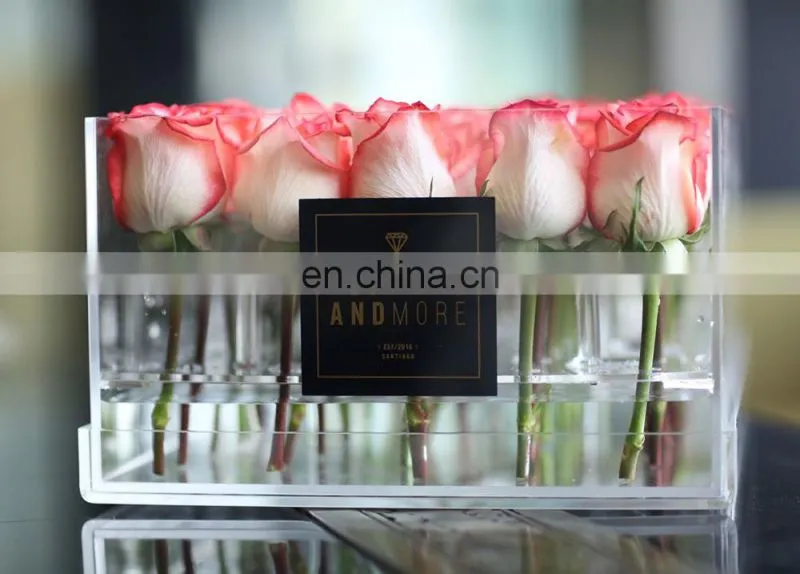 Wholesale clear wedding flower acrylic box, beautiful acrylic rose flowers display boxes