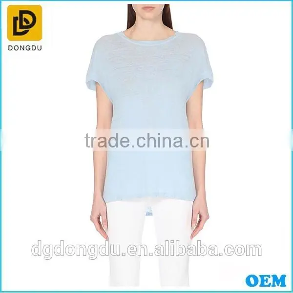 Customized Comfortable Round- neck T shirt for Women Design Linen T shirt