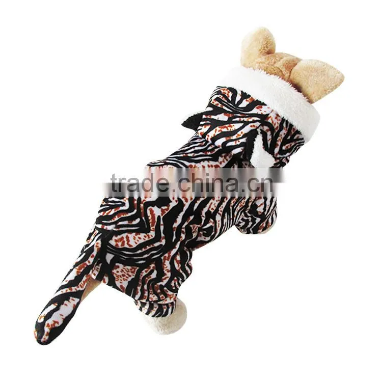 Black and White Dog Tiger Clothes with Warp-knitted Velvet fit for Spring Autumn and Winter