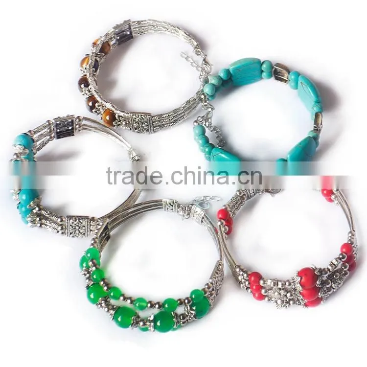 wholesale synthetic turquoise baroque bangle alloy baroque bracelet