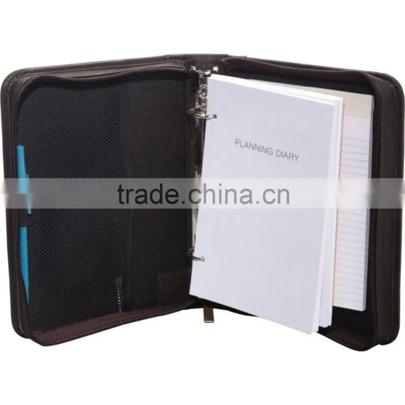 Loose-leaf agenda 3 ring binder with zip closure faux leather notebook holder