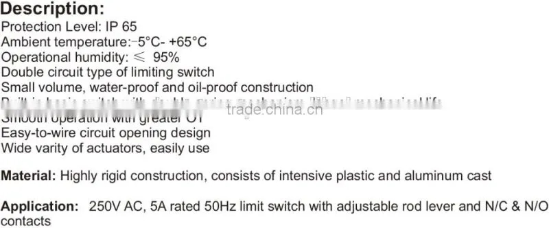 Limit Switch with Adjustable Rod Lever