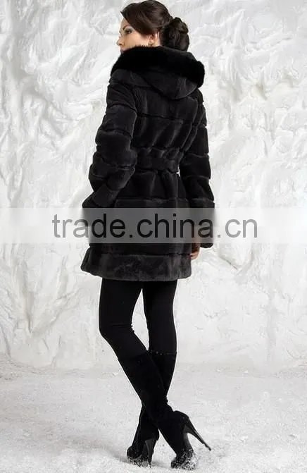rex14064 hot design grey rex rabbit fur coat knee-length