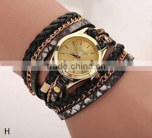 Top selling Women's Leopard 1" Wrap Braided leather bracelet watch/