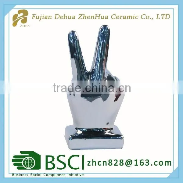 electroplating silver hand shape custom ceramic souvenir