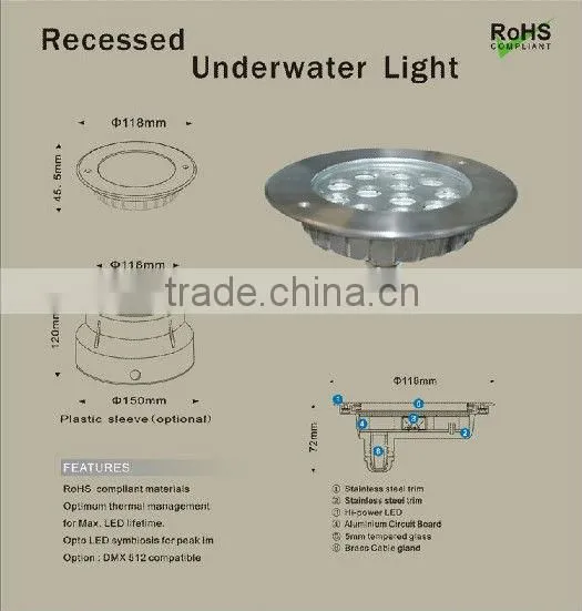 6W LED Fountain Light, DC24V, Edison LED, 15/30/45/60degree,188*98mm, IP68