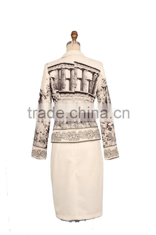 2015 dongguan latest floral long sleeve abstract church suits designs for women