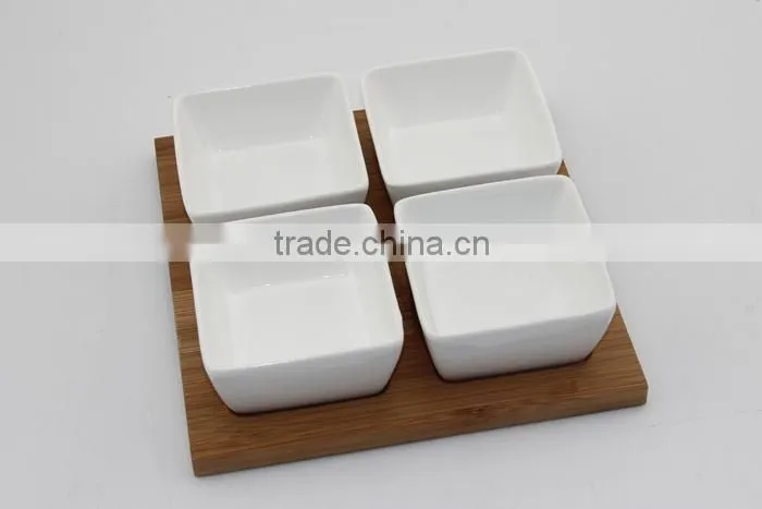hot sale ceramic snack bowl with bamboo base