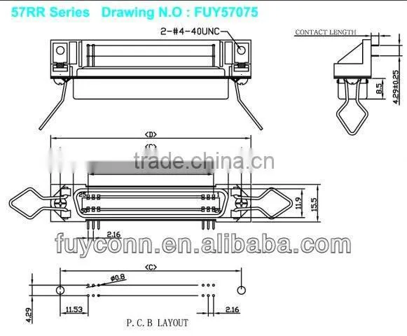 Centronics Champ PCB Mounting Right Angle Connector Female Receptacle with bail clip