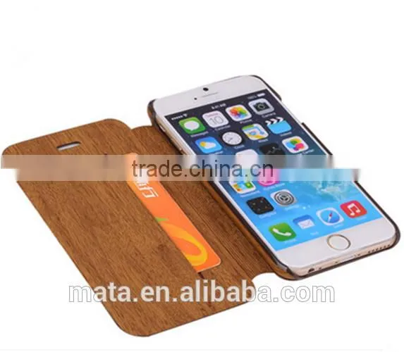 Wood Texture Design PU Leather Case With Card Slot For iphone 6