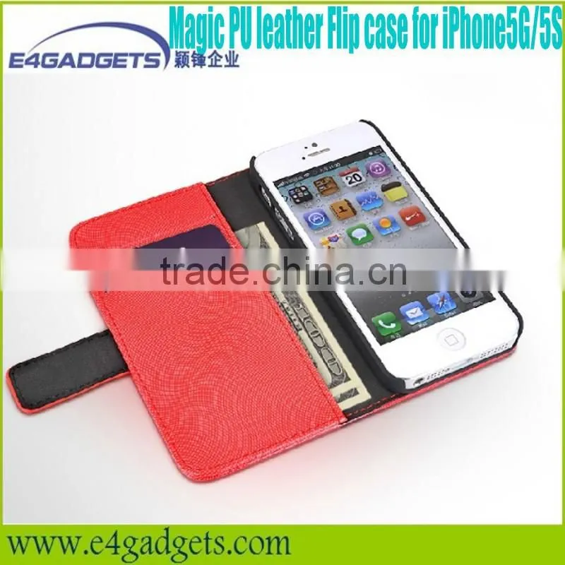Luxury card holder slot PU wallet stand leather case for iphone5