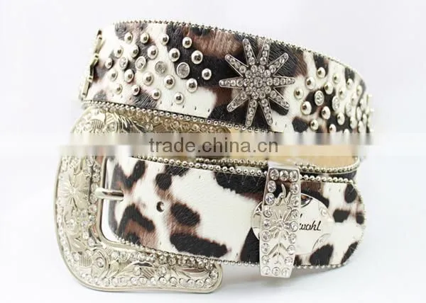 Western cowgirl rhinestone cowhide western belts with horse hair hide