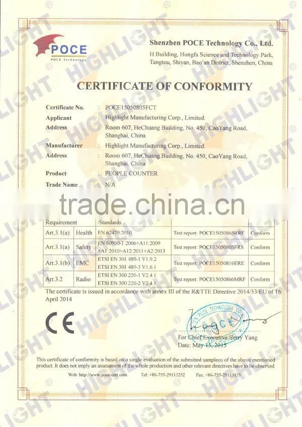 Highlight HPC001 LCD display infrared wireless people counter for clothing store
