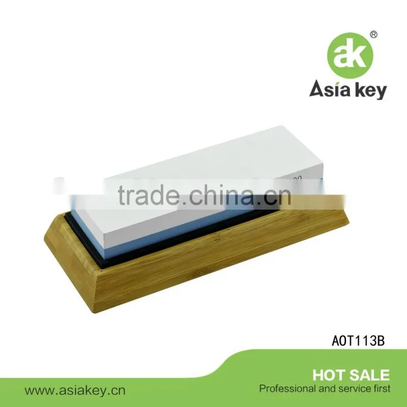 Anti-Slip Bamboo Base Double Sided White Corundum Knife Whetstone Sharpening Stone