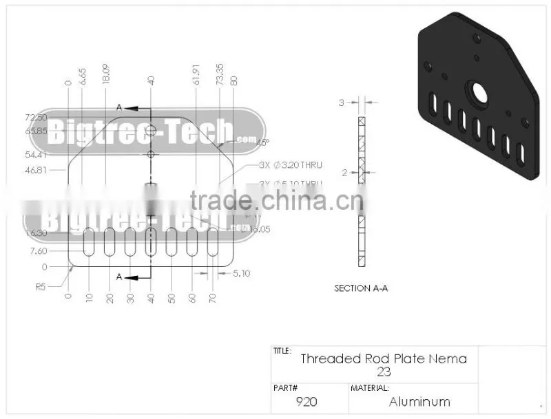 Black color CNC&Kossel Threaded Rod Plate - NEMA 23 Stepper Motor for Openbuilds for V-Slot with 80*72*3mm 3D0271