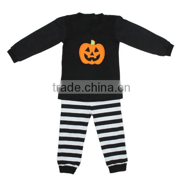 Baby clothes factory cotton children apparels brown costumes stripe halloween pajamas with pumpkin