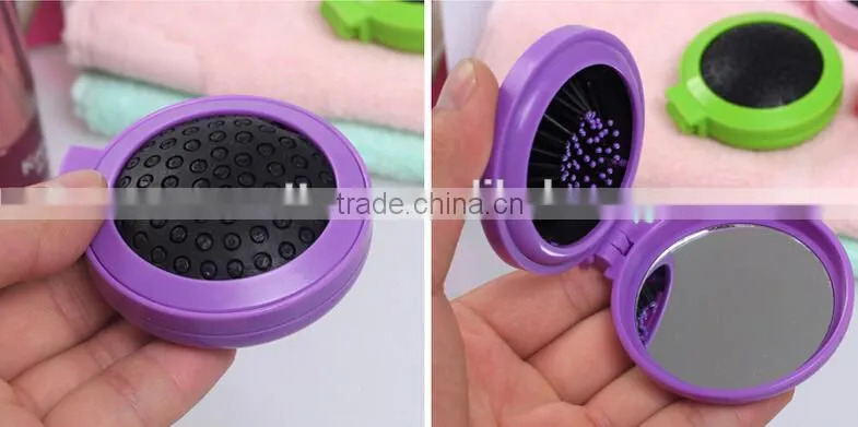 Yiwu Wholesale High Quality Mini Round Shape Folding ABS Head Massage Comb with Mirrow