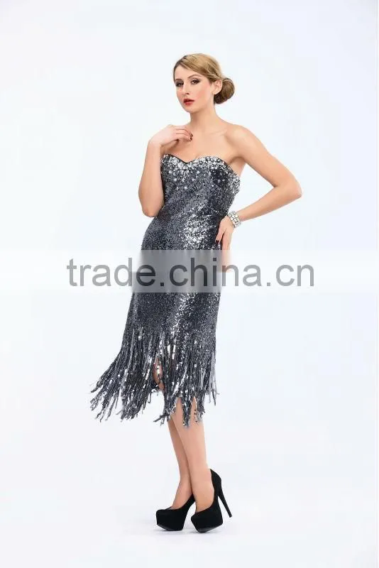 Off shoulder sexy back open heavy sequins beaded short celebrity dress 2014