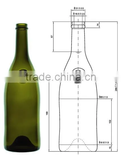 Glasslucky Olive green 750ml glass burgundy wine bottle