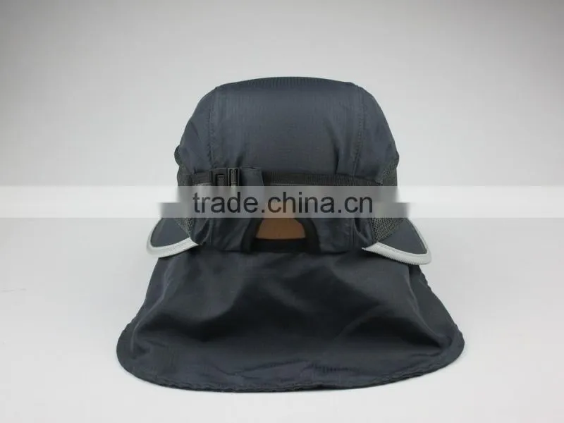 Custom summer polyester large brim flap cap with side mesh